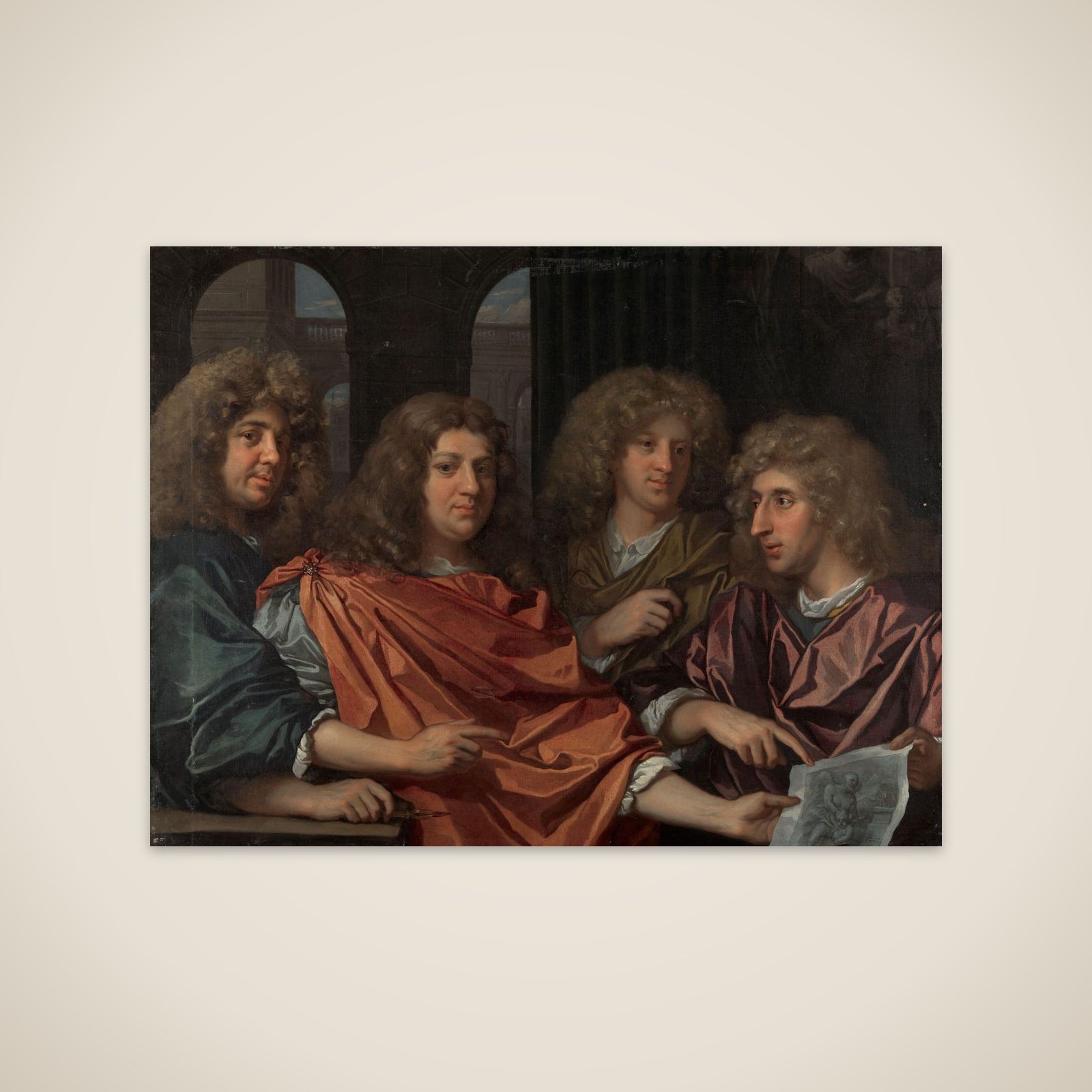 Groepsportret van vier kunstenaars unframed print