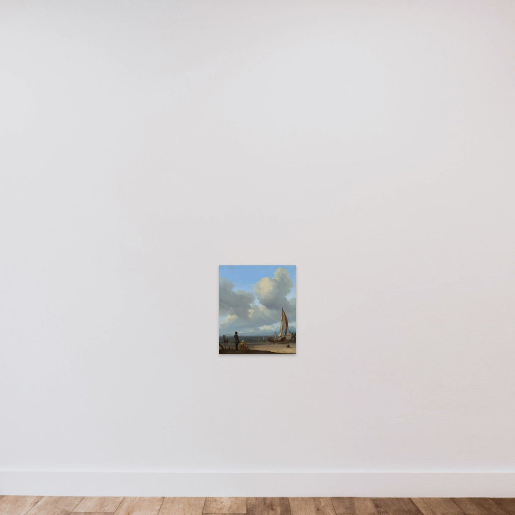 An extensive seascape with figures by a boat on a shore unframed — shown to scale
