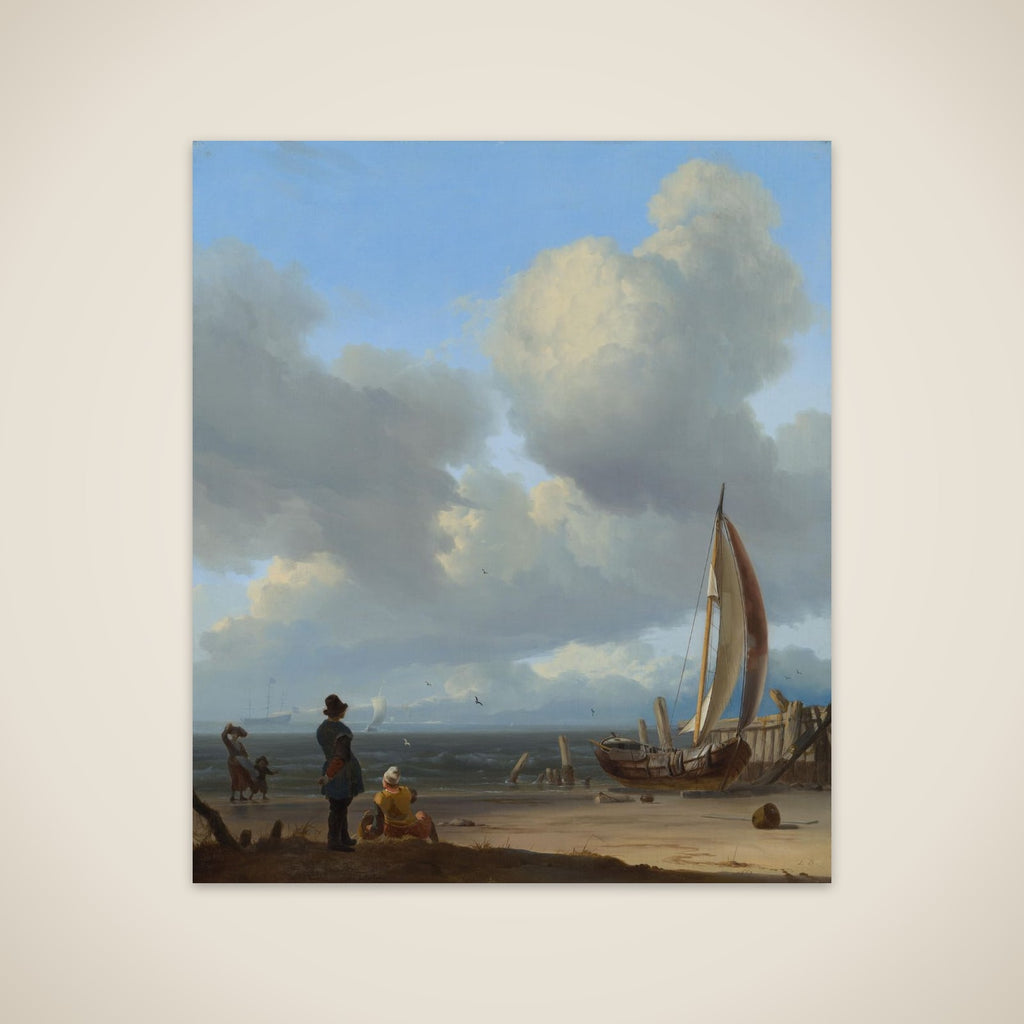 An extensive seascape with figures by a boat on a shore unframed print