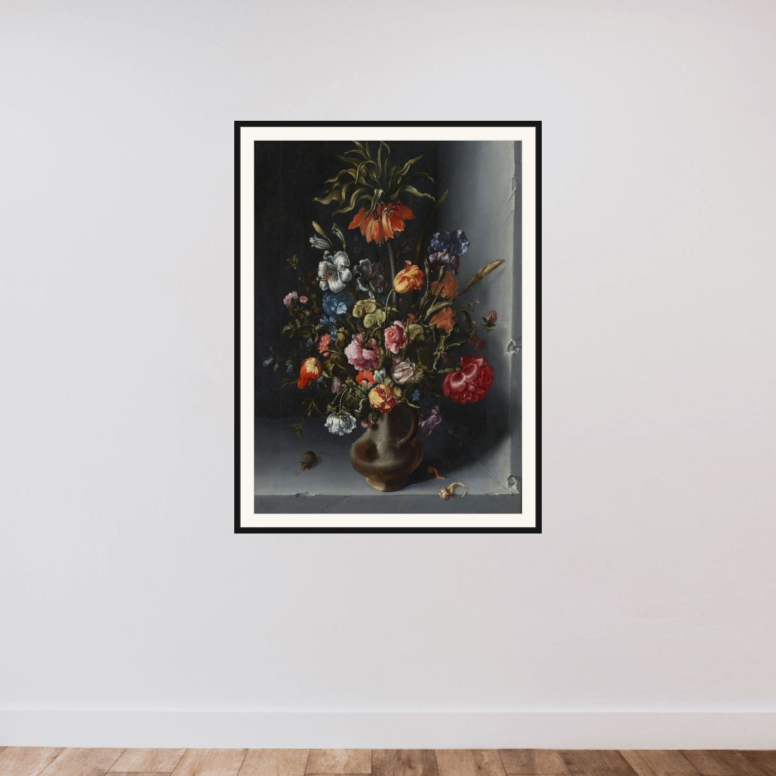 Flower Still Life with a Crown Imperial Fritillary in a Stone Niche framed — shown to scale