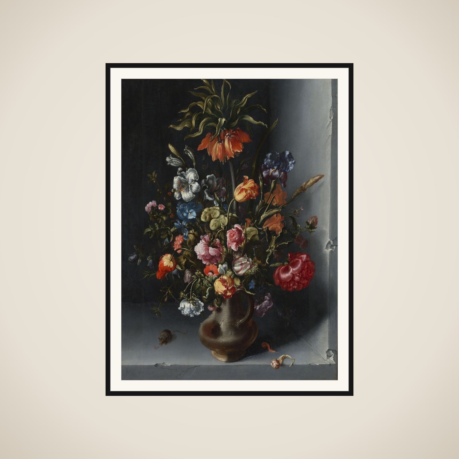 Flower Still Life with a Crown Imperial Fritillary in a Stone Niche framed
