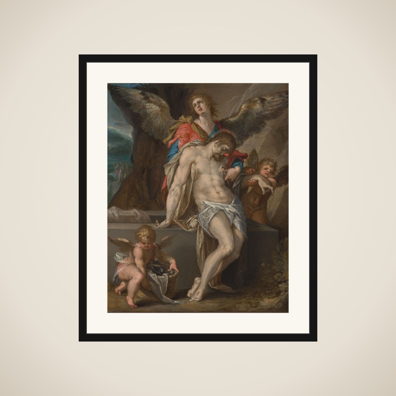 The Dead Christ Supported by Angels (Pietà with Angels) framed