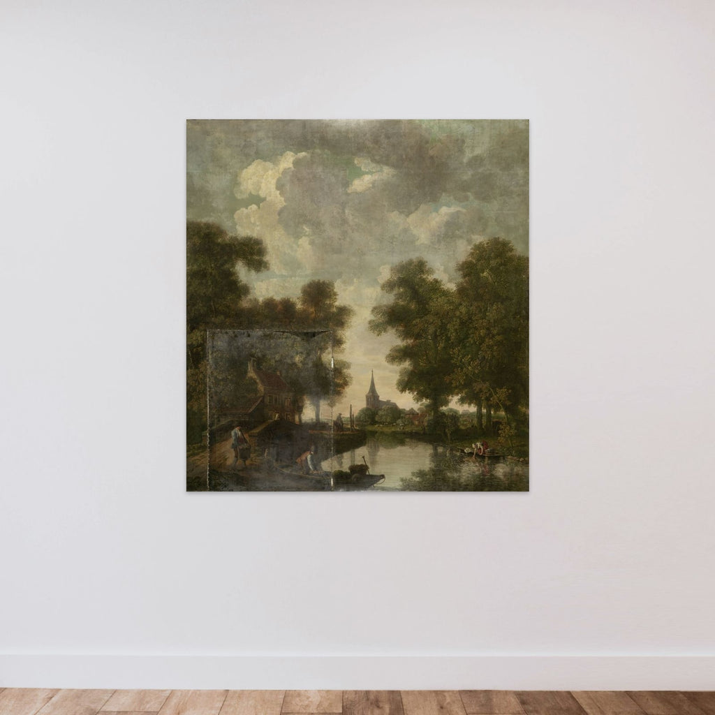 Behangselschildering with een Hollands landschap with rivier unframed — shown to scale