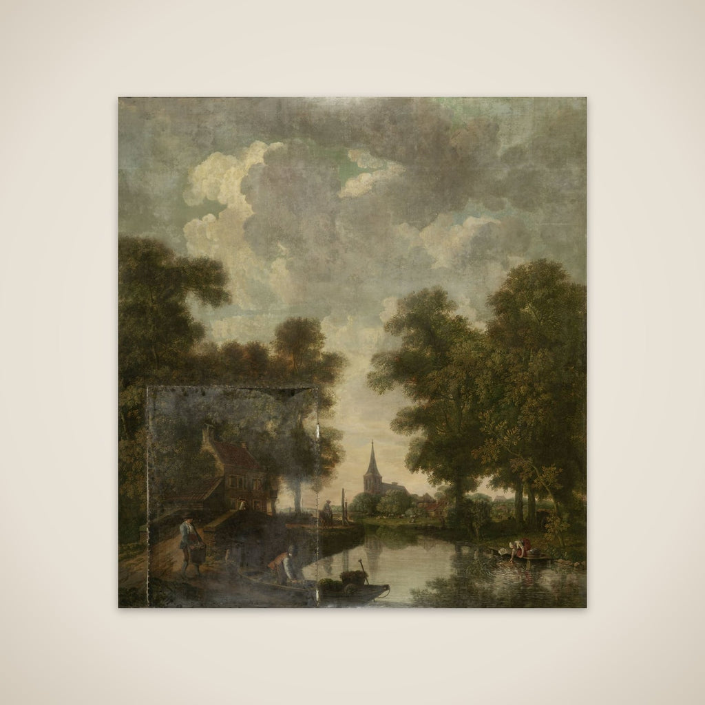 Behangselschildering with een Hollands landschap with rivier unframed print