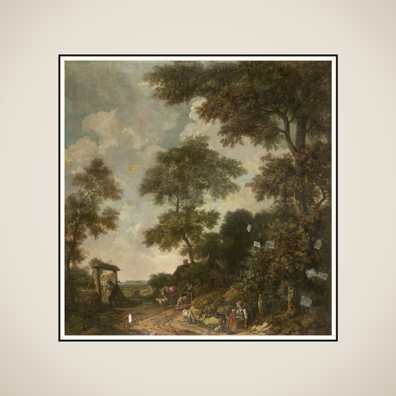 Behangselschildering van een Hollands landschap with een zandweg framed