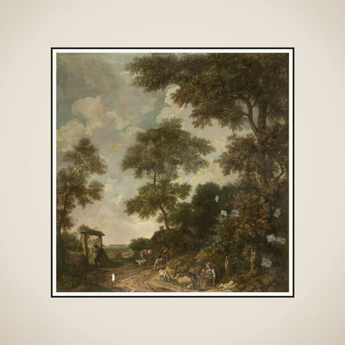 Behangselschildering van een Hollands landschap with een zandweg framed