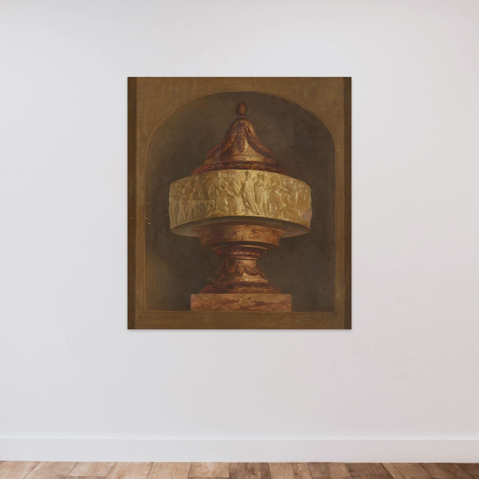 Behangselschildering met siervaas unframed — shown to scale