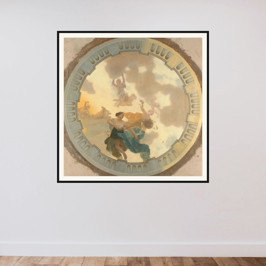 Part (central part) of a ceiling decoration with Diana and her companions as the principal representation framed — shown to scale