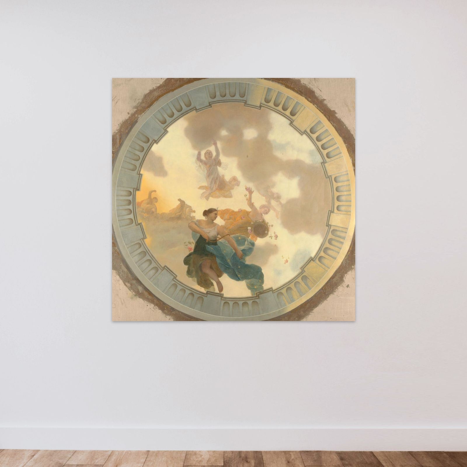 Part (central part) of a ceiling decoration with Diana and her companions as the principal representation unframed — shown to scale