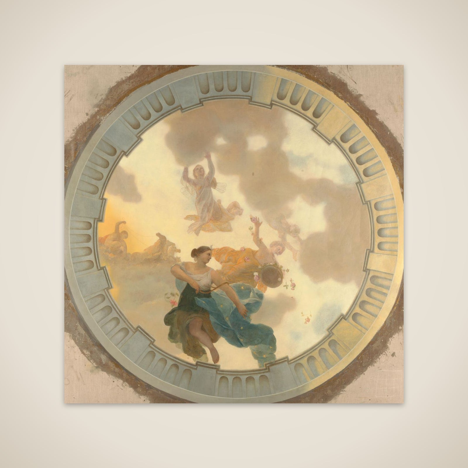 Part (central part) of a ceiling decoration with Diana and her companions as the principal representation unframed print