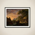 Arcadian Landscape with Setting Sun framed