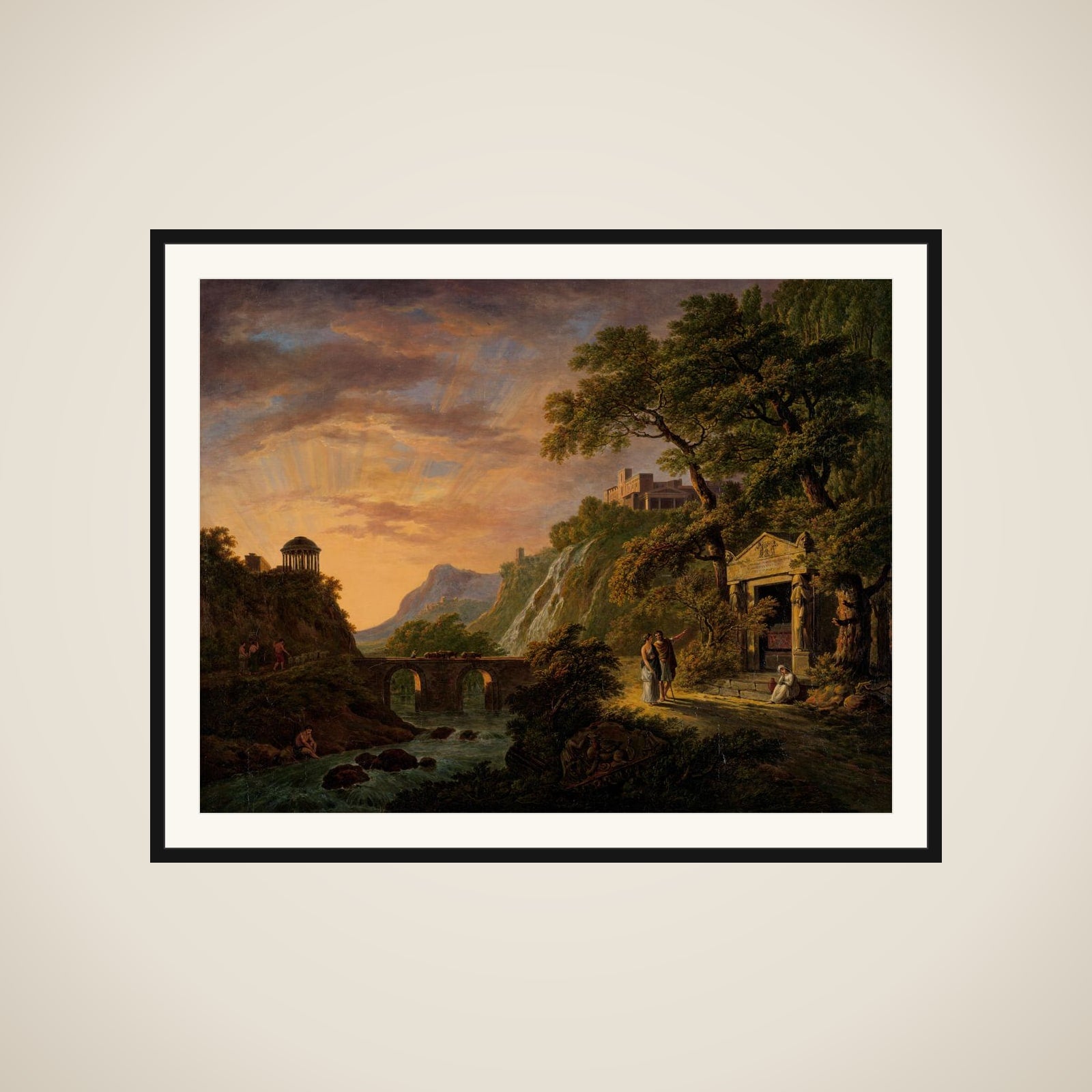 Arcadian Landscape with Setting Sun framed