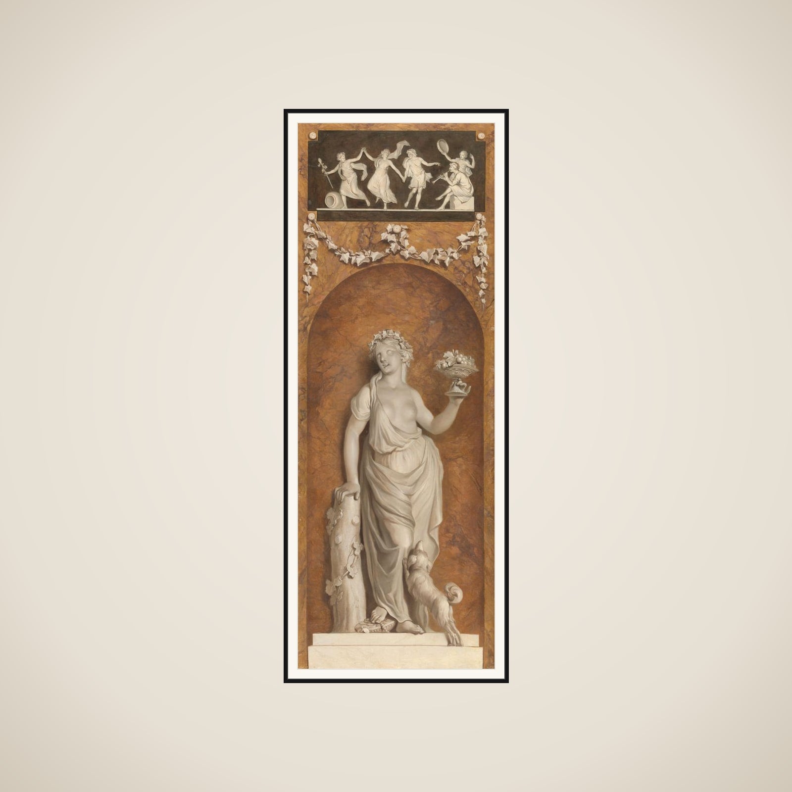 Behangselschildering met bacchante framed