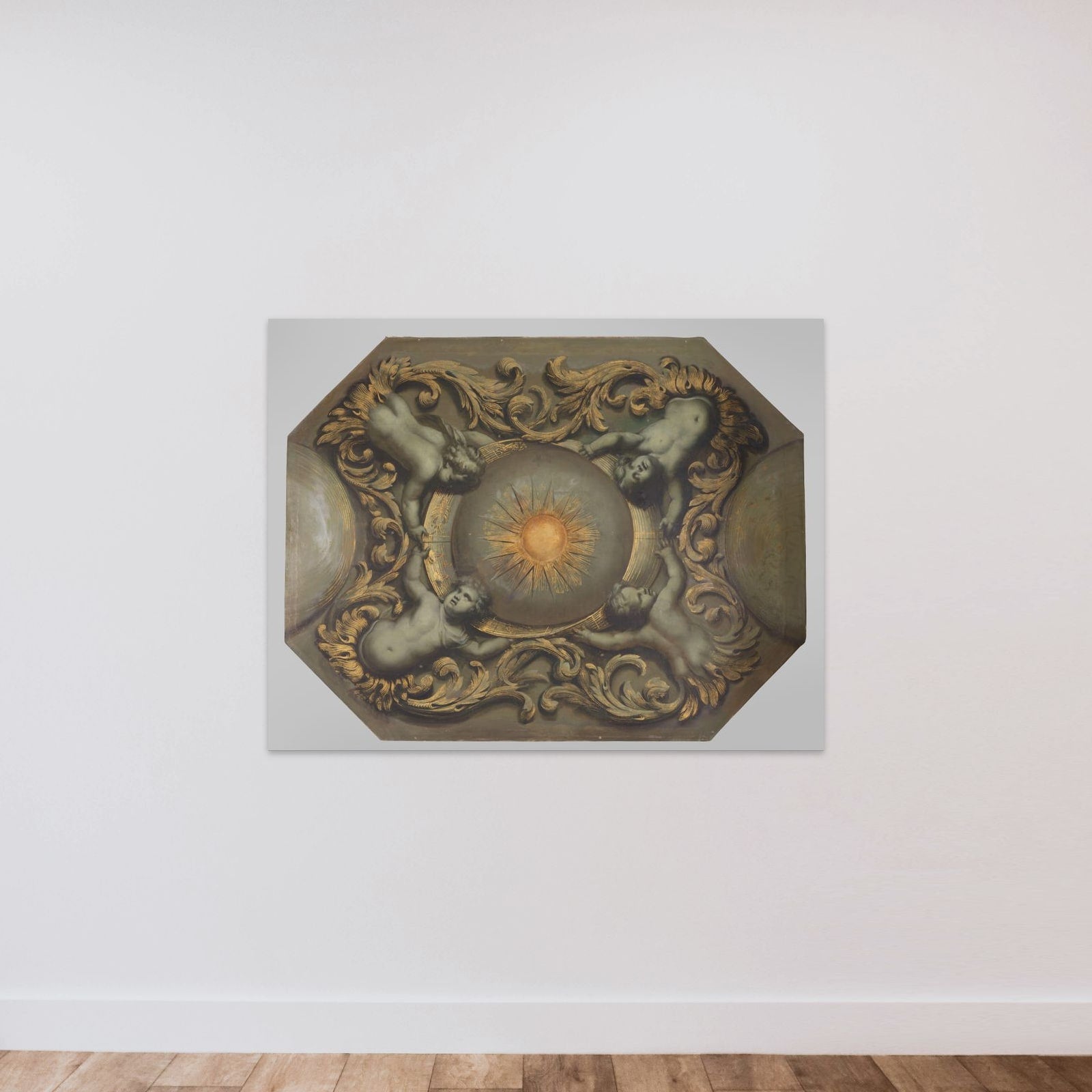 Schildering horend bij een plafond unframed — shown to scale
