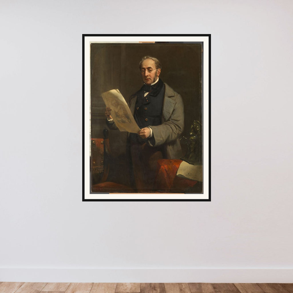 Portrait of Jacob de Vos Jacobszoon (1803-1878). Amsterdam Art Collector and Owner of the Historical Gallery De Vos framed — shown to scale