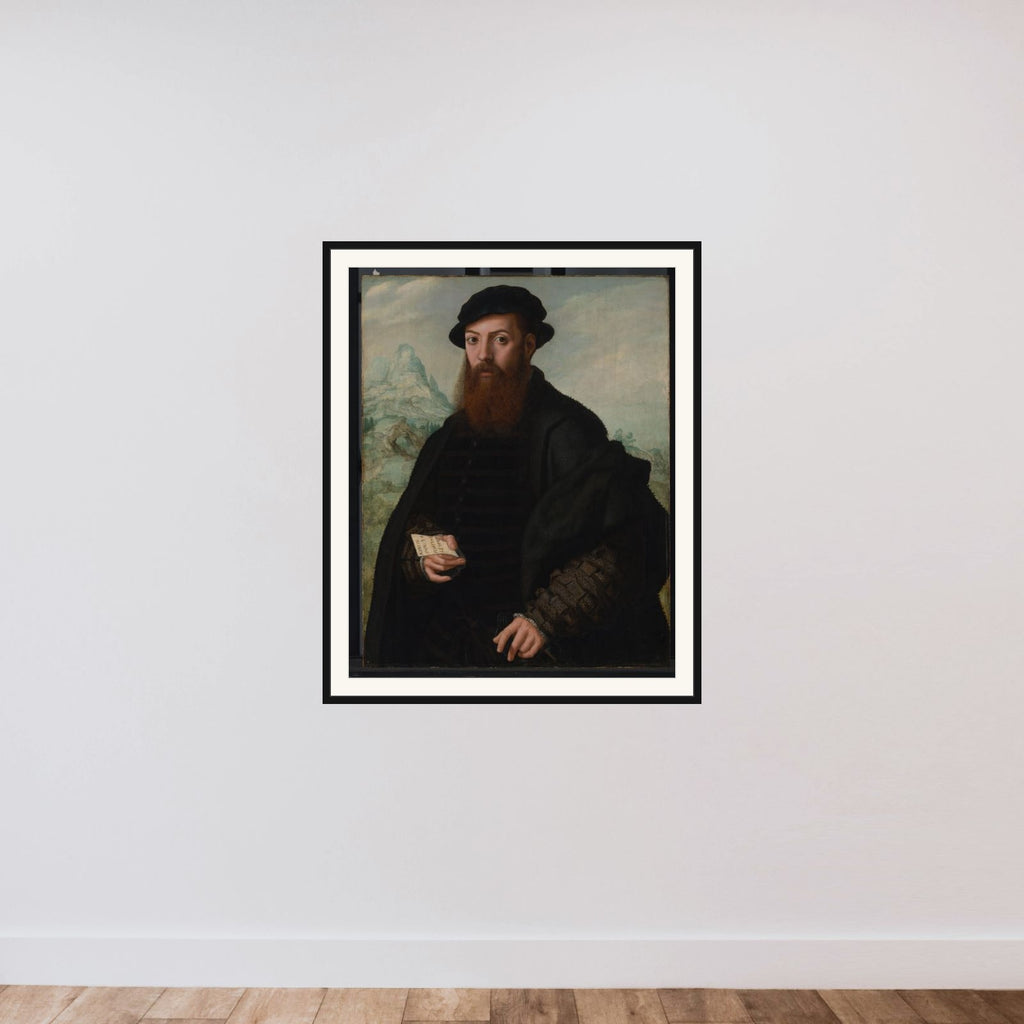Portrait of een man framed — shown to scale
