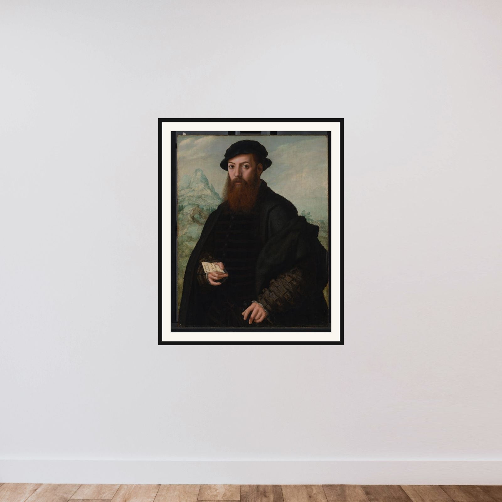 Portrait of een man framed — shown to scale