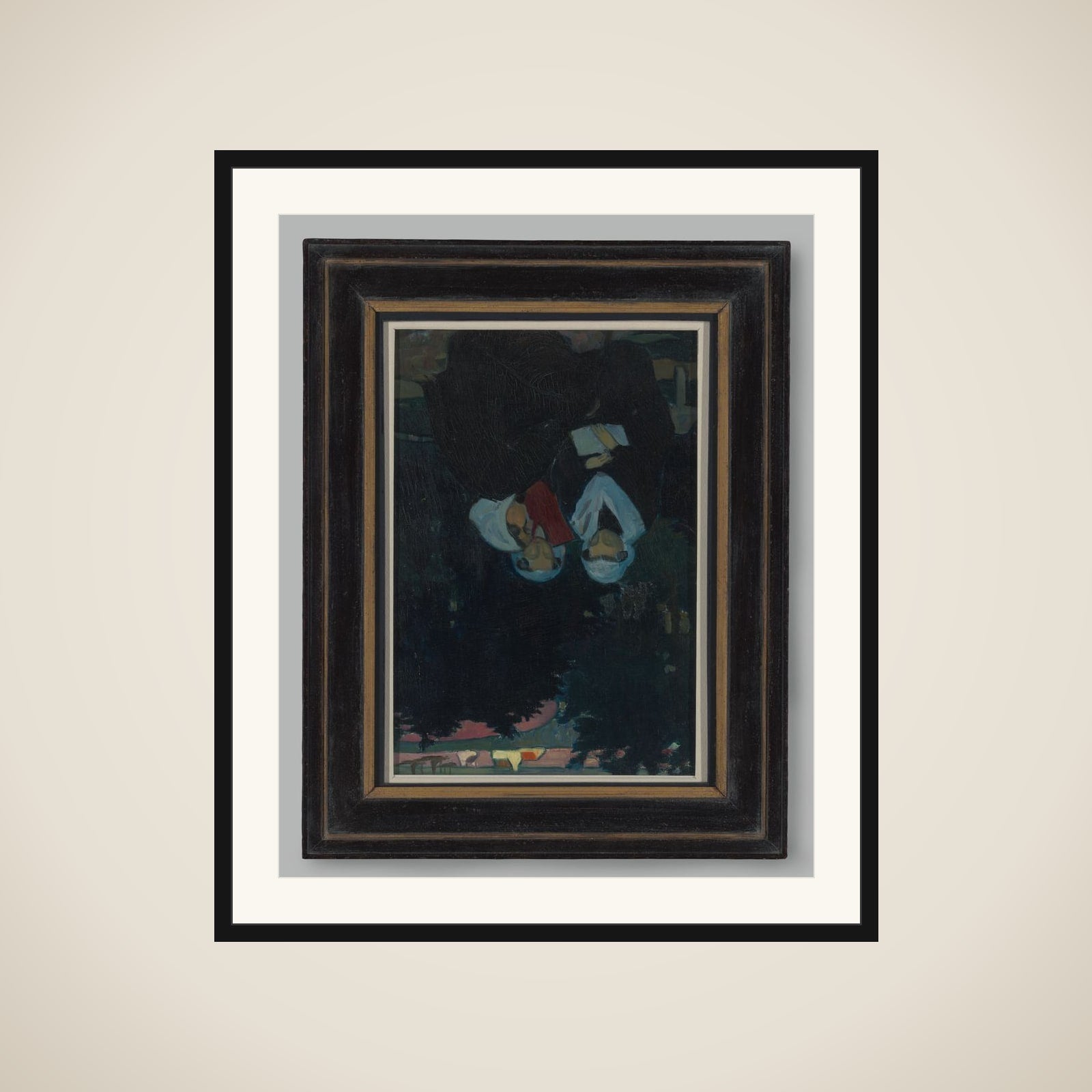 Drie lezende vrouwen in een tuin framed