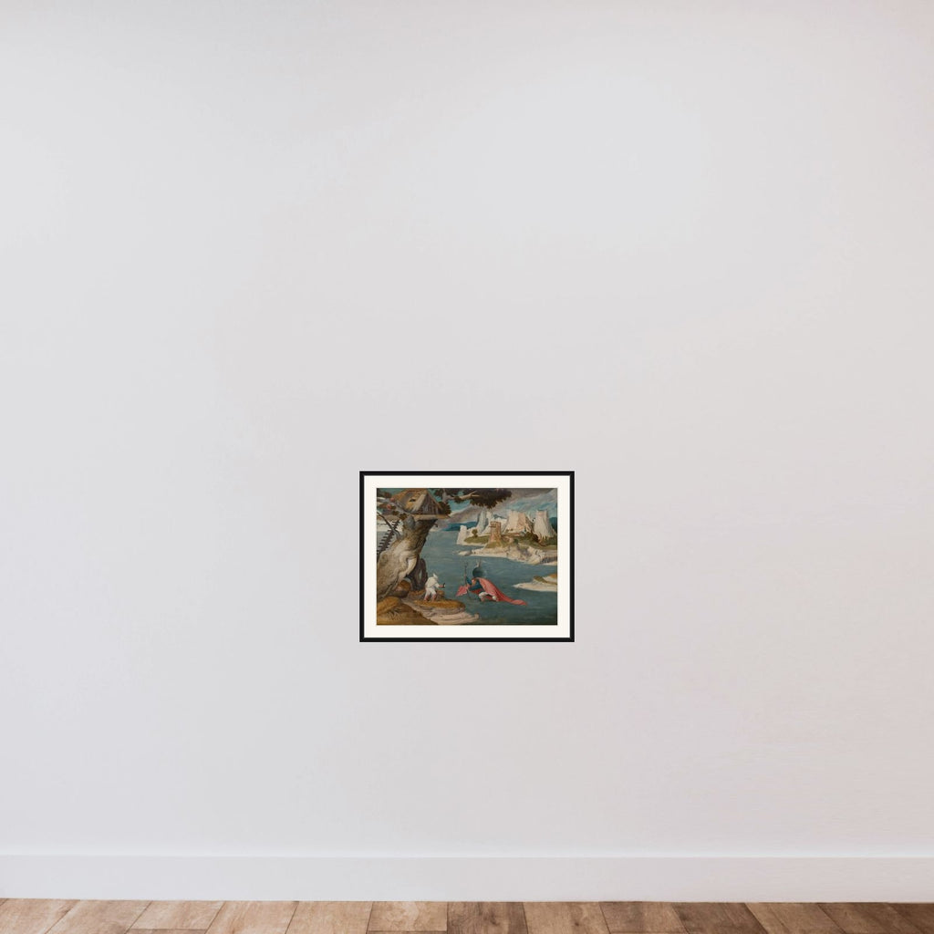 River landscape with de heilige Christoffel framed — shown to scale