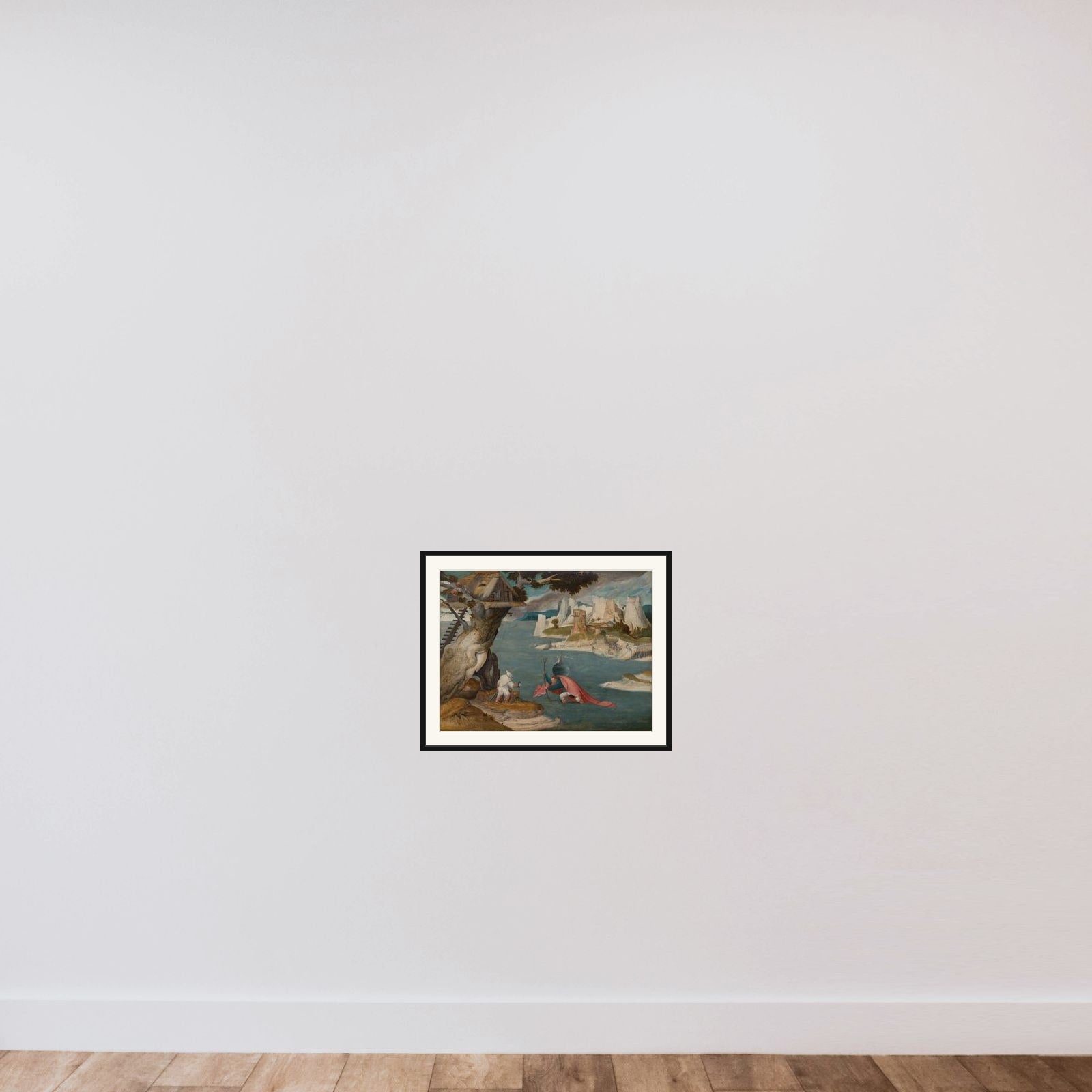 River landscape with de heilige Christoffel framed — shown to scale
