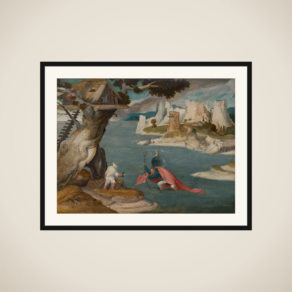 River landscape with de heilige Christoffel framed
