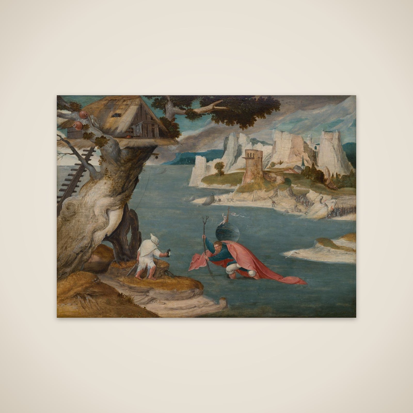 River landscape with de heilige Christoffel unframed print