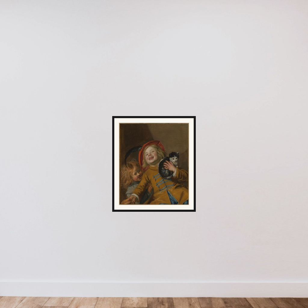 Two Children with a Cat framed — shown to scale