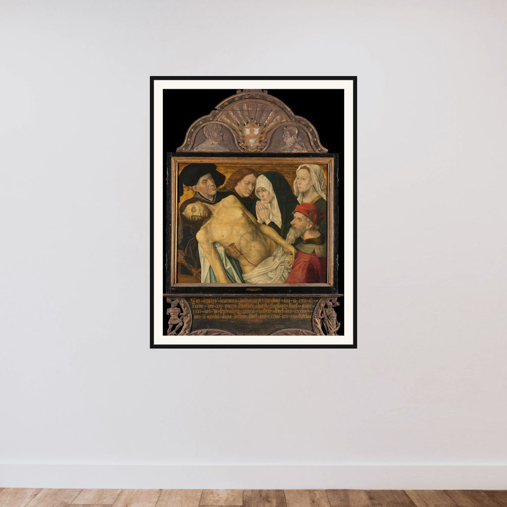 Central panel of a Memorial Triptych, formerly called the Gertz Memorial Triptych, with the Lamentation framed — shown to scale