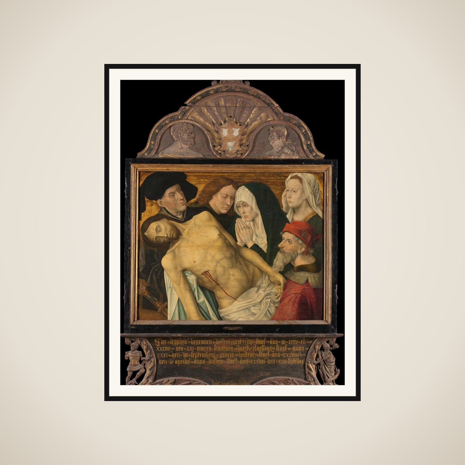 Central panel of a Memorial Triptych, formerly called the Gertz Memorial Triptych, with the Lamentation framed