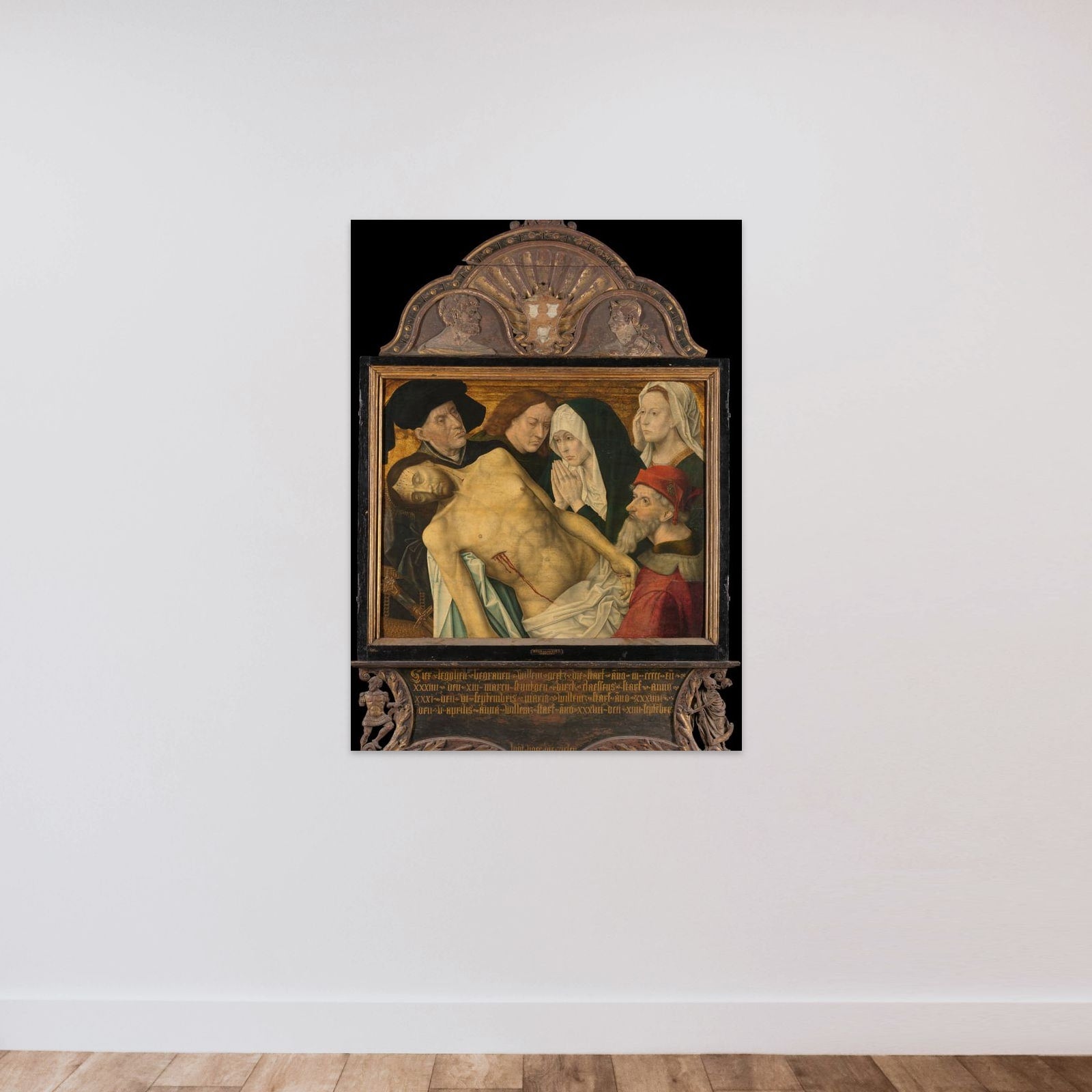Central panel of a Memorial Triptych, formerly called the Gertz Memorial Triptych, with the Lamentation unframed — shown to scale