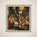 Altarpiece Wing with the Adoration of the Shepherds. On the outside are Six Kneeling Noblemen in Armor framed