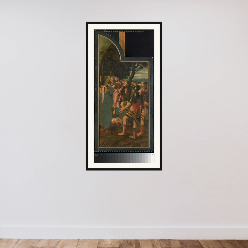 De prediking van Johannes de Doper, linkerpaneel van een drieluik framed — shown to scale