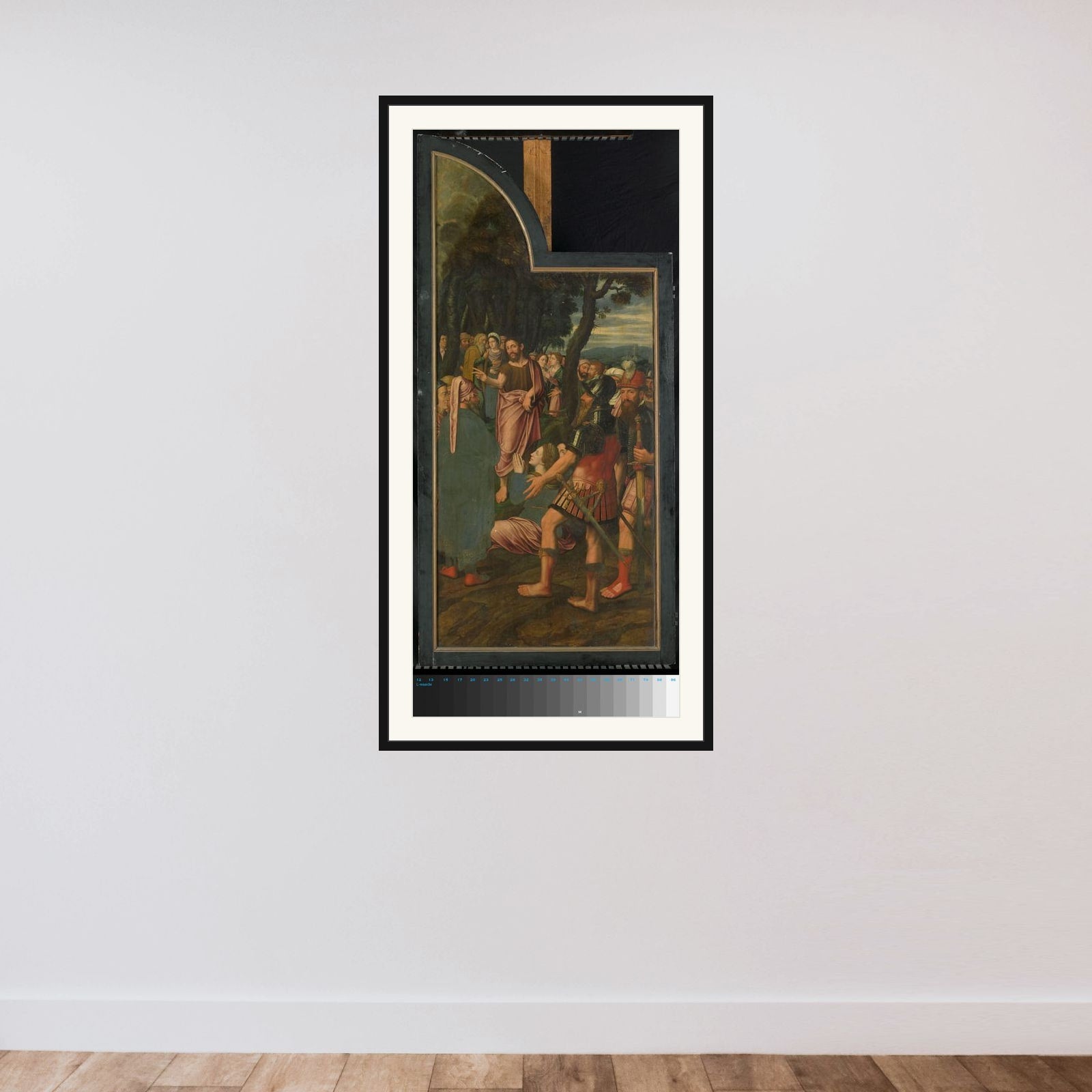 De prediking van Johannes de Doper, linkerpaneel van een drieluik framed — shown to scale