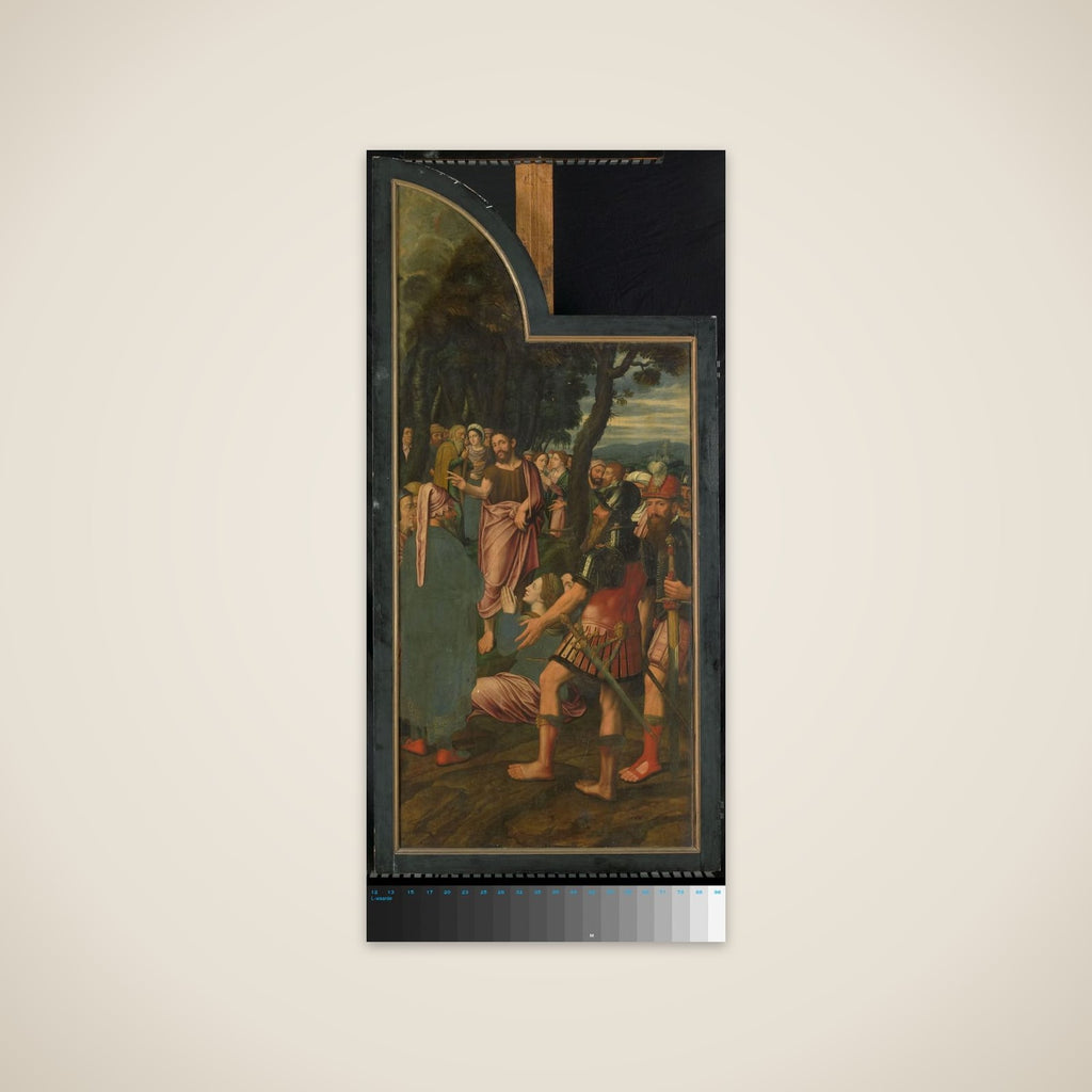 De prediking van Johannes de Doper, linkerpaneel van een drieluik unframed print