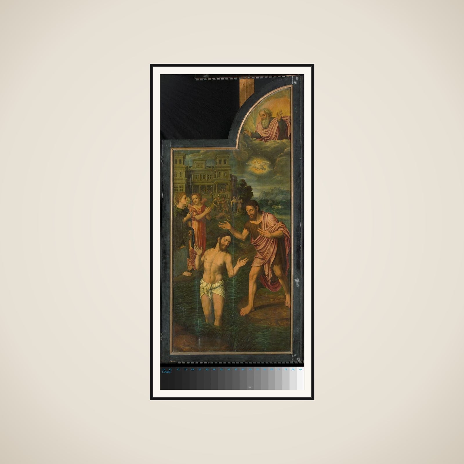 De doop van Christus in de Jordaan, rechter paneel van een drieluik framed