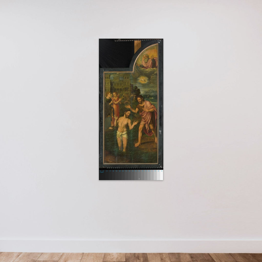 De doop van Christus in de Jordaan, rechter paneel van een drieluik unframed — shown to scale
