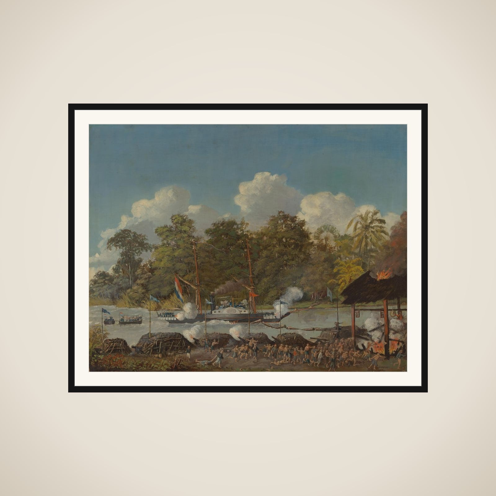 Tafereel uit de 'Kongsi-oorlogen', West-Kalimantan 1853 framed
