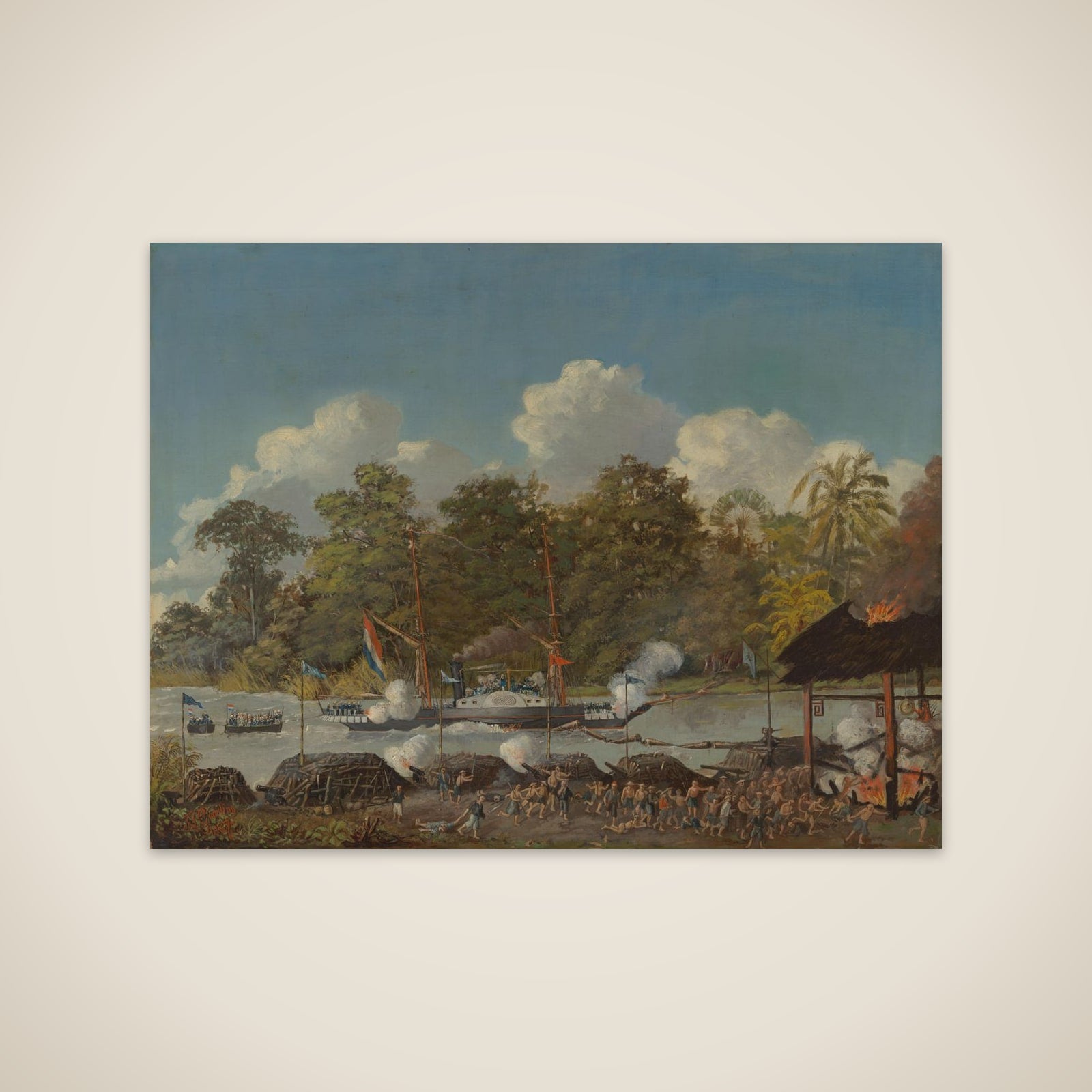 Tafereel uit de 'Kongsi-oorlogen', West-Kalimantan 1853 unframed print
