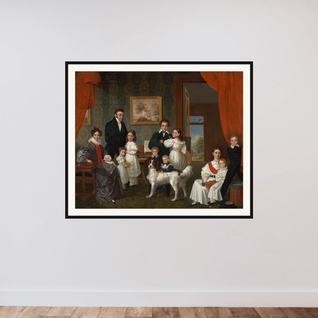 Portrait of de family Baud in hun buitenhuis in Voorburg framed — shown to scale