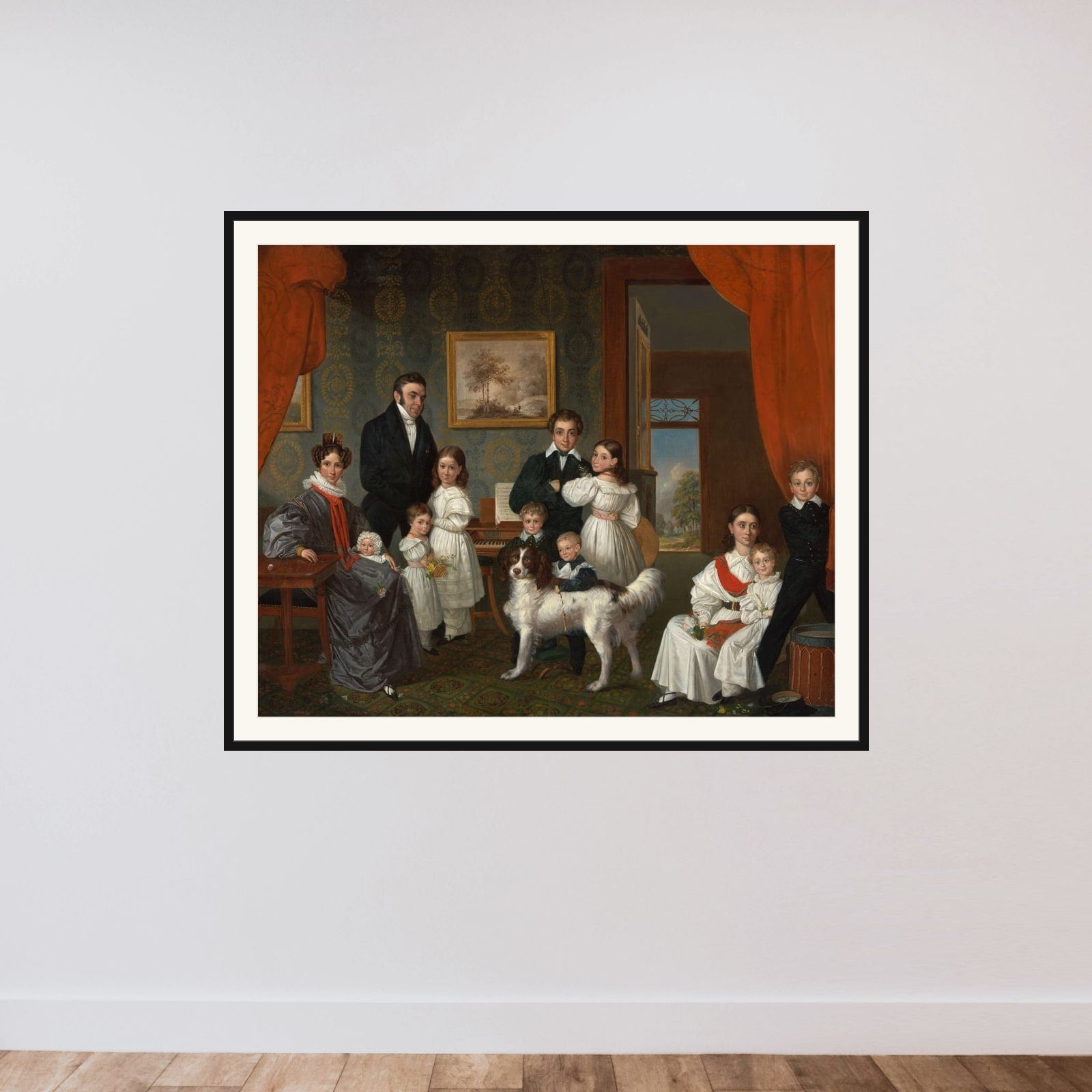 Portrait of de family Baud in hun buitenhuis in Voorburg framed — shown to scale