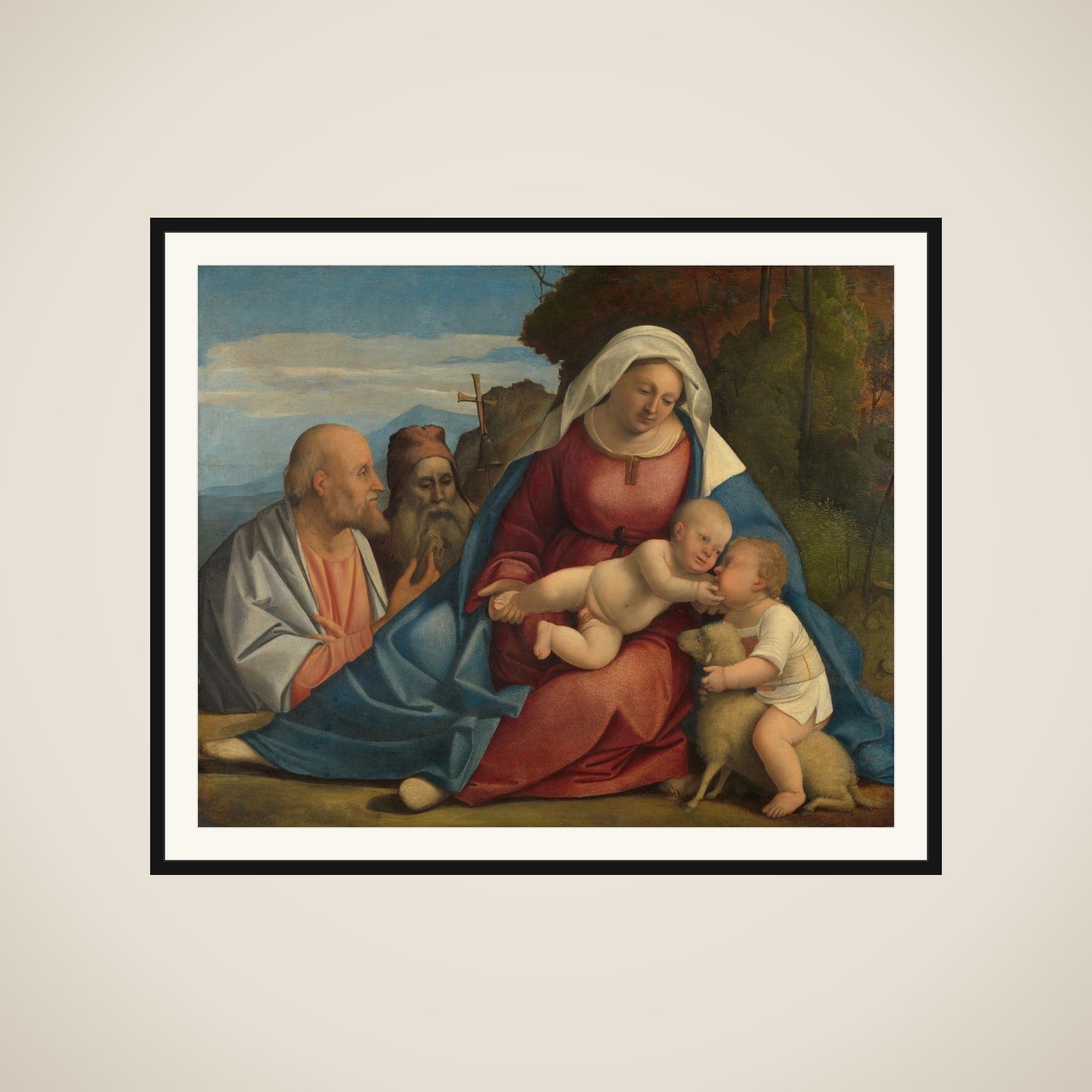 Madonna and Child with the Infant John the Baptist and Saints Peter and Anthony framed