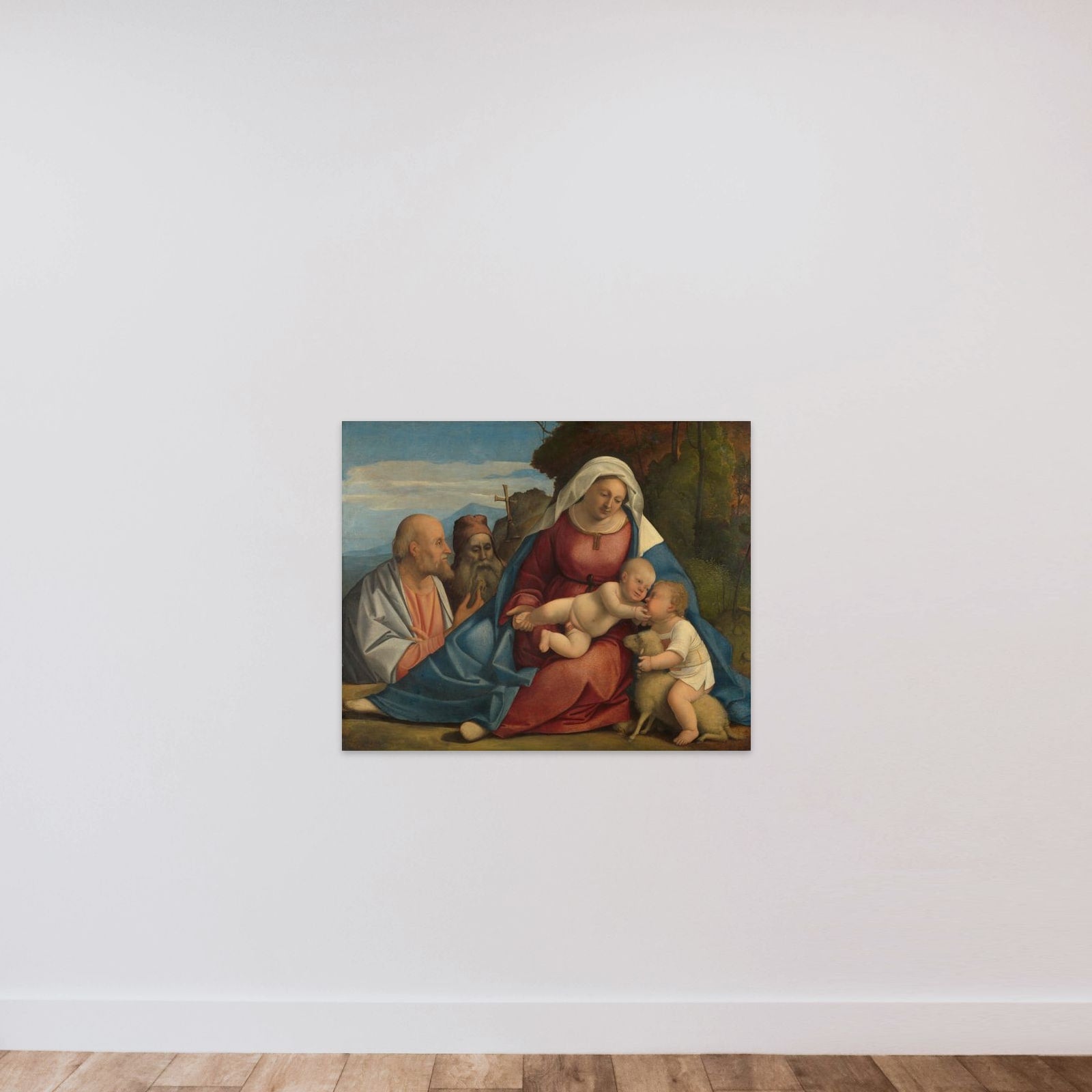 Madonna and Child with the Infant John the Baptist and Saints Peter and Anthony unframed — shown to scale