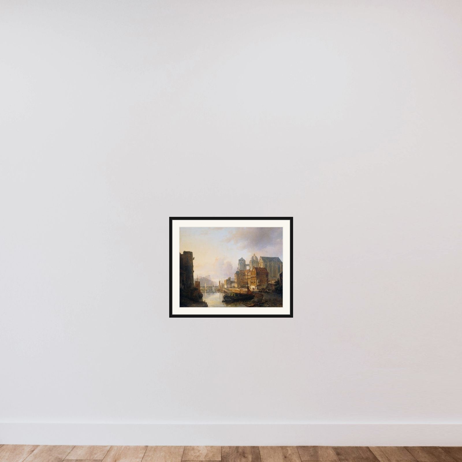 Imaginary View of a Riverside Town with Aachen Cathedral framed — shown to scale