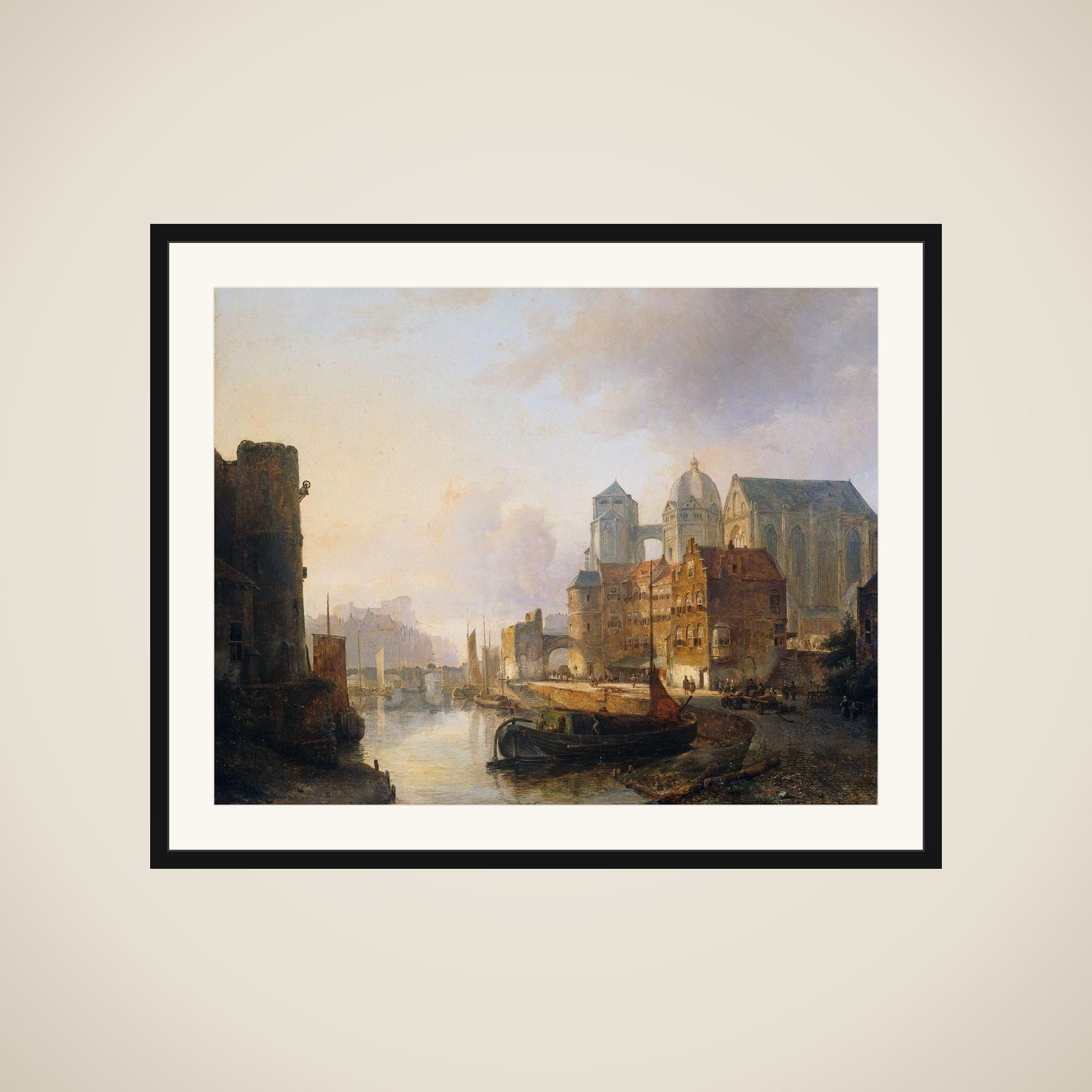 Imaginary View of a Riverside Town with Aachen Cathedral framed