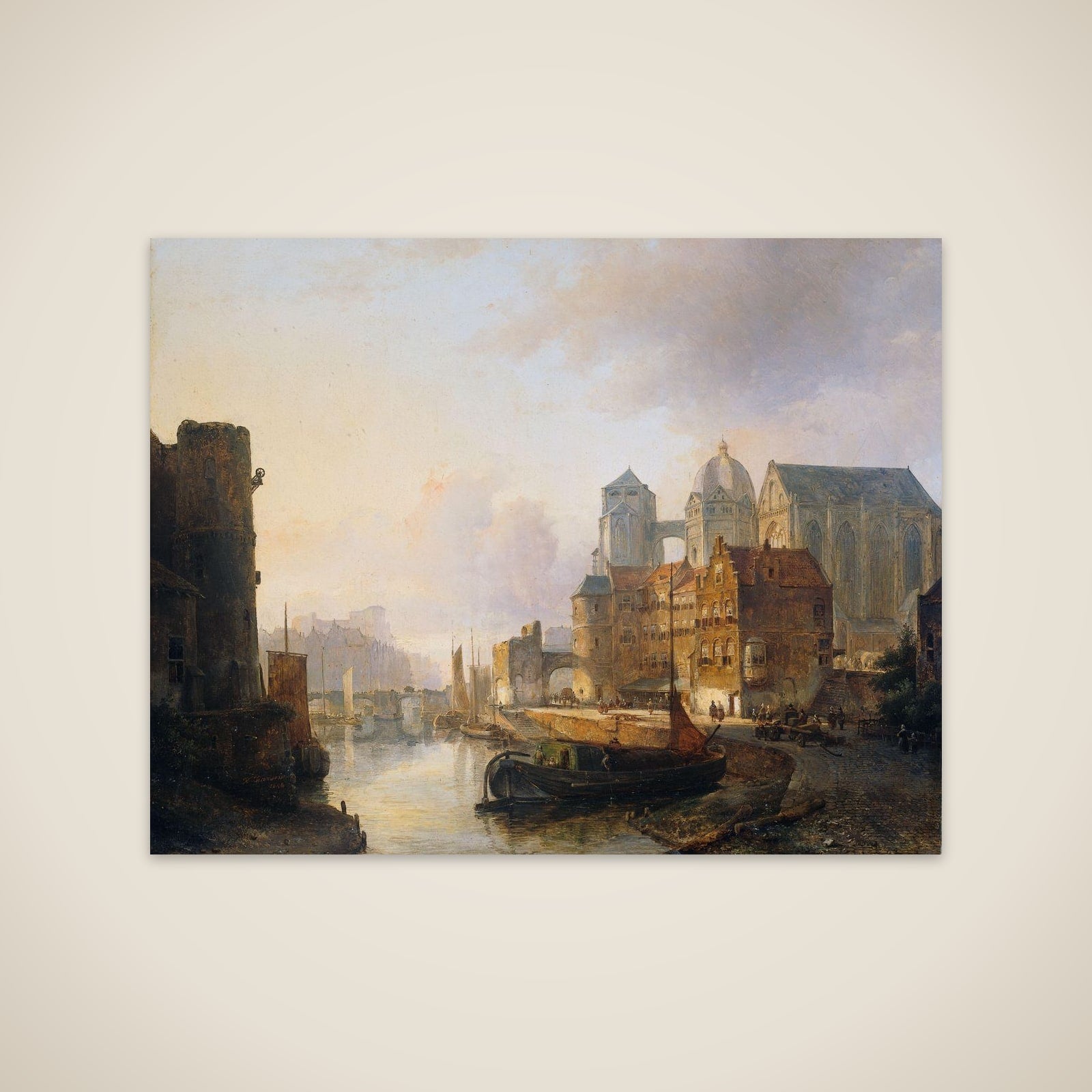 Imaginary View of a Riverside Town with Aachen Cathedral unframed print
