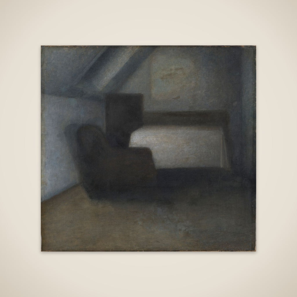 Loftværelse med bord og stol unframed print