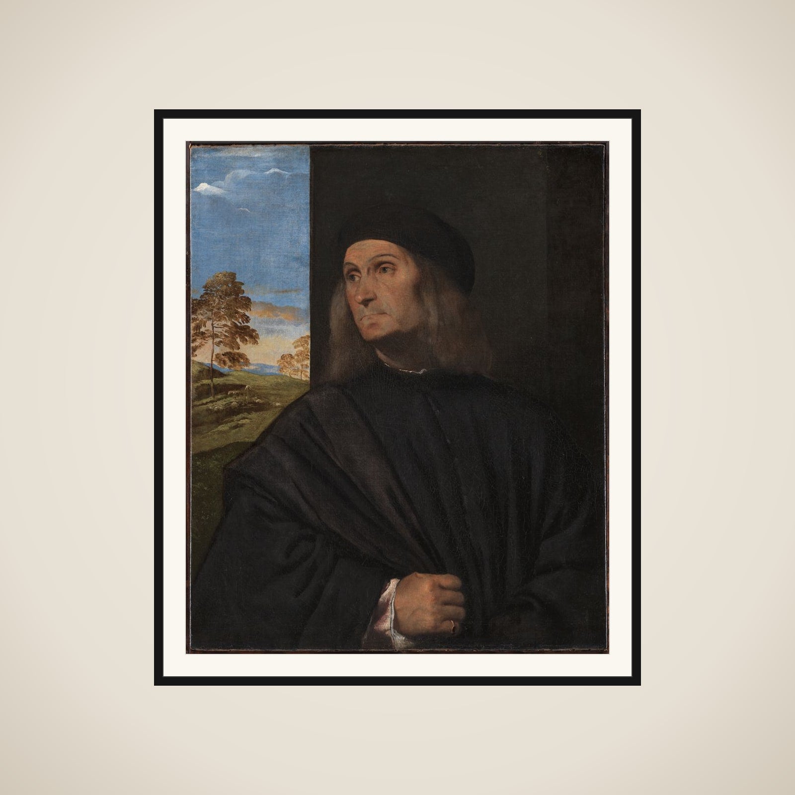 Portræt af den venezianske maler Giovanni Bellini (ca. 1431/36 - 1516)? framed