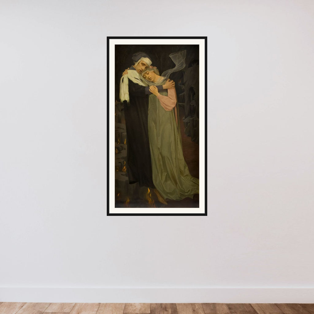 Paolo og Francesca framed — shown to scale