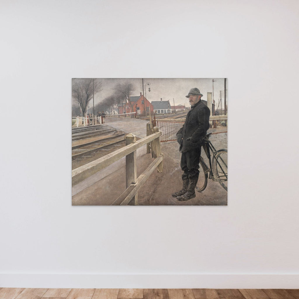 Når toget ventes. Jernbaneoverkørsel ved Roskilde Landevej unframed — shown to scale