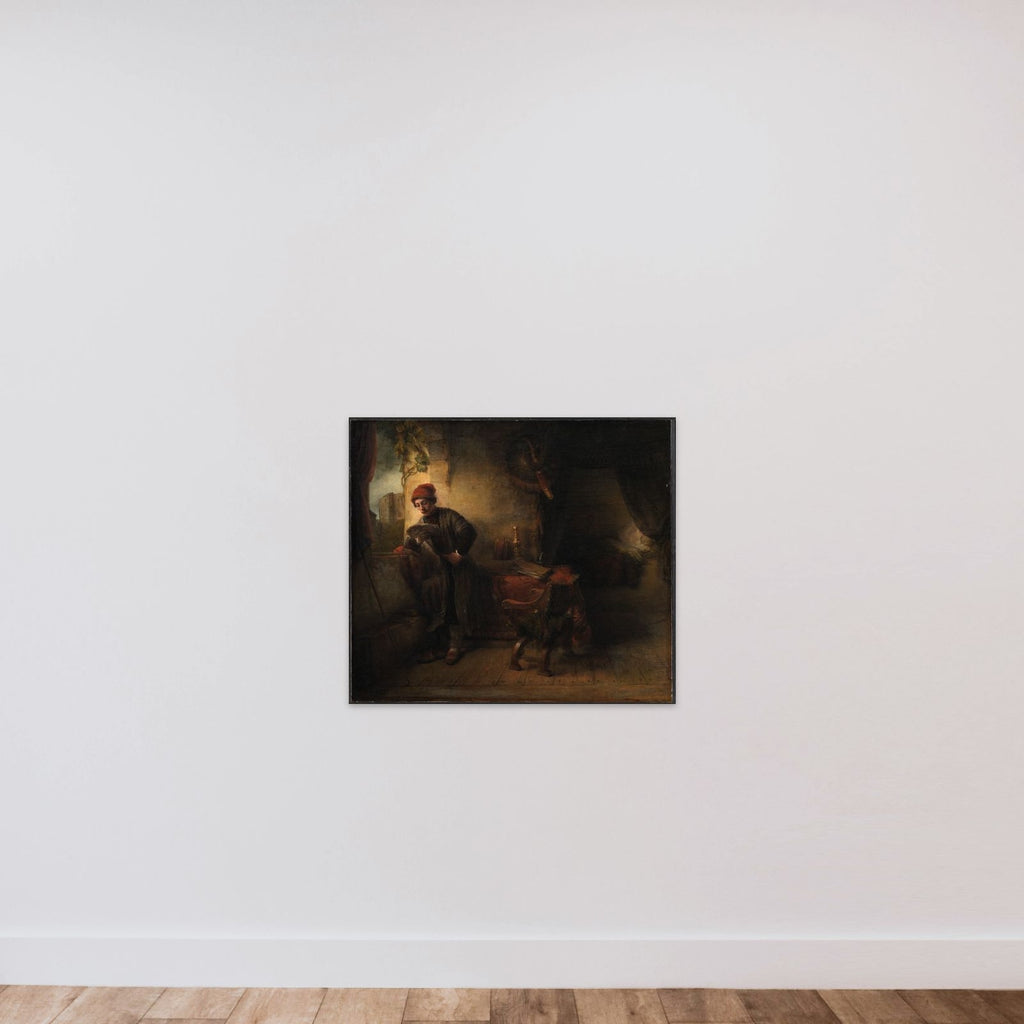 Læsende ung mand ved vinduet i sit studerkammer, kaldet "Studenten" unframed — shown to scale